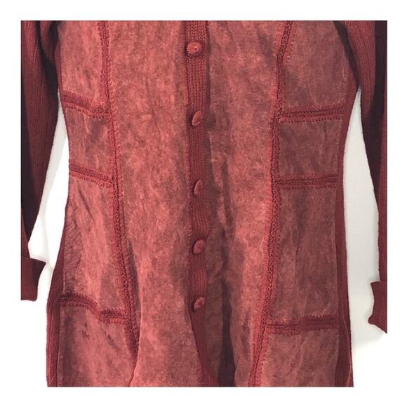 J. Jill Rustic Red Crochet Wool & Suede Patchwork Long Cardigan Sweater Jacket - Picture 8 of 16